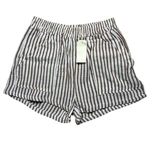 Love Notes‎ Brown White Stripe Cotton Lounge Shorts Coastal Beach NWT L